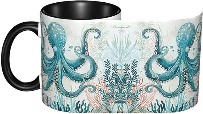 Octopus Coffee Mug Funny Ceramic Tea Cup With Handle Dishwasher Microwave Safe for Women 11oz Porcelain