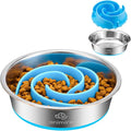 2-in-1 Metal Dog Bowl with Slow Feeder Insert, Stainless Steel Dog Bowls Food Grade 304, Water Food Bowl with Anti-Slip Silicone Base for Small, Medium, Large Dogs