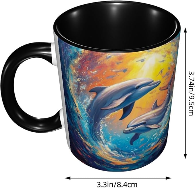 Dolphin Coffee Mug Funny Ceramic Tea Cup With Handle Dishwasher Microwave Safe for Women 11oz Porcelain