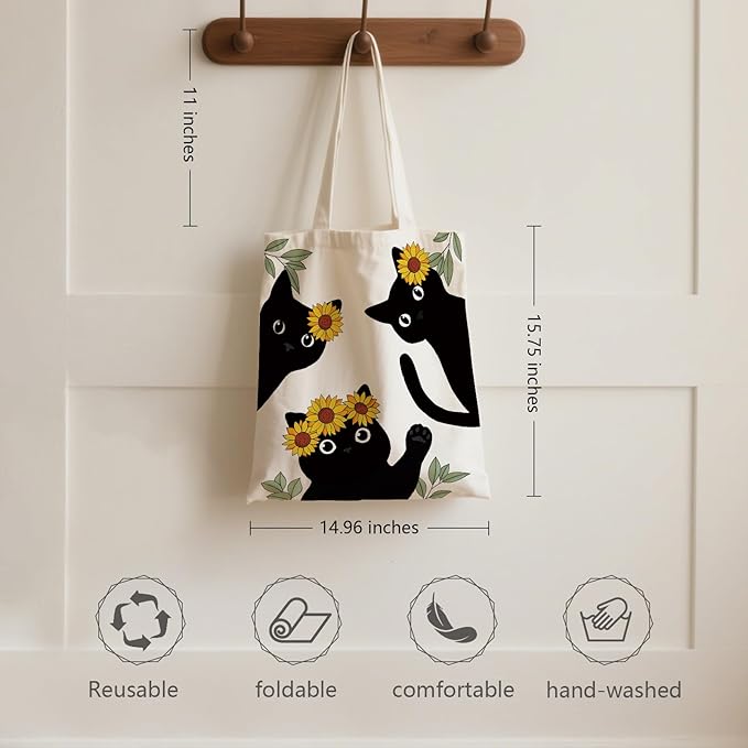 Aesthetic Canvas Tote Bag for Women - with Magnetic Snap Closure & Zipper Inner Pocket Reusable Bag for Shopping