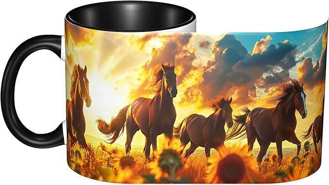 Horse Coffee Mug Funny Ceramic Tea Cup Novelty Presents for Women Men Home and Office Birthday Microwave Dishwasher Safe 11oz