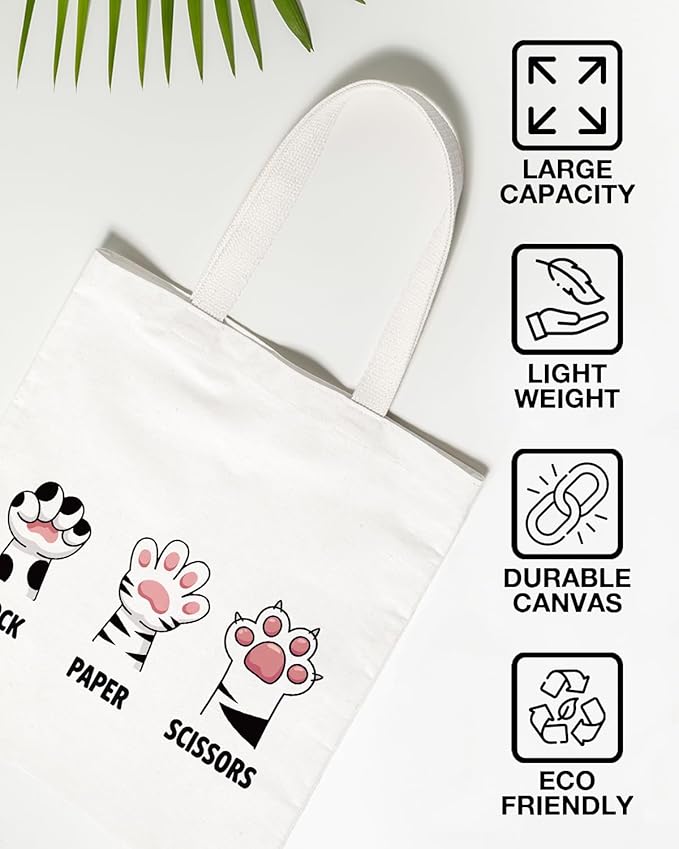 Cute Cat Canvas Tote Bag for Women Funny Cat Bag for Shopping Work Travel Lover Totes Gifts