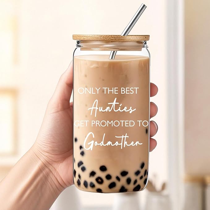 DHQH Godmother Proposal Gift for Women, Godmother Mothers Day Gifts from Godchild, Birthday Christmas Gifts Set with 16 Oz Coffee Glass Cup