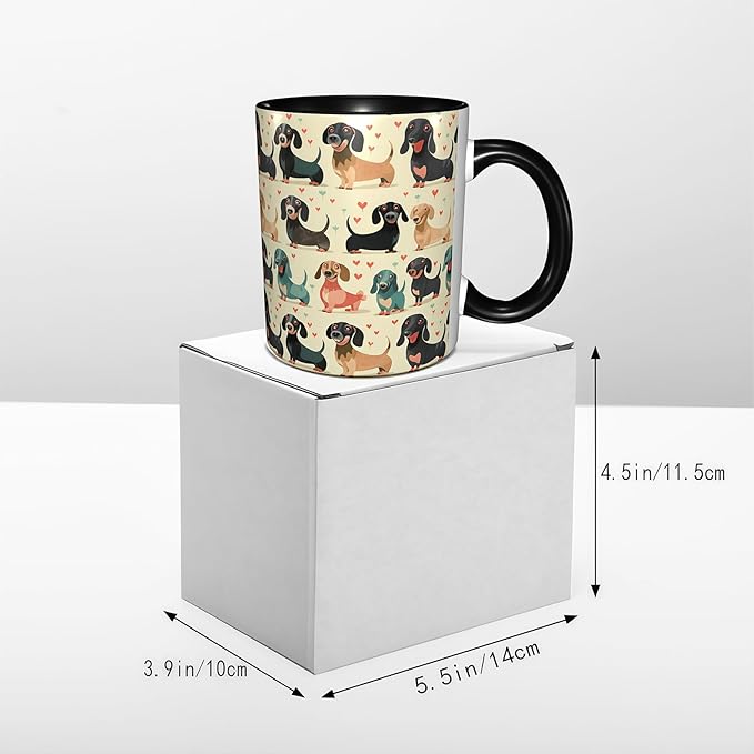 Dachshund Coffee Mug Funny Ceramic Tea Cup Novelty Presents for Women Men Home and Office Birthday Microwave Dishwasher Safe 11oz