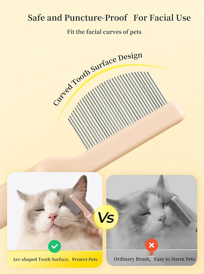 Stainless Steel Dog Eye Comb - Small Design for Pet Facial & Paw Grooming, Round-Tip Arc Teeth, ABS Handle, Puppy Flea Brush, Fit Yorkie, Shih Tzu, Maltese Maltipoo Pomeranian