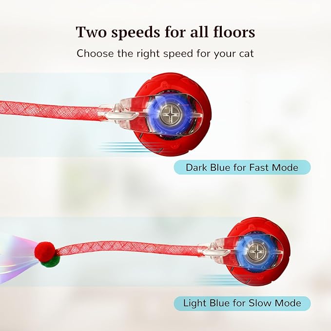 Interactive Cat Toy for Indoor Cats, Automatic Cat Ball Toy with Smart Obstacle Avoidance, 5 Sounds, 2 Tails, Rechargeable Moving Cat Toy for Bored Cats (Red)