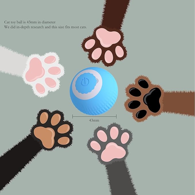 2025 Smart Automatic Interactive Cats Toy, Automatic Moving Bouncing Rolling Ball for Bored Indoor Adult Cats, Self Rotating, Type-C Rechargeable (Blue)