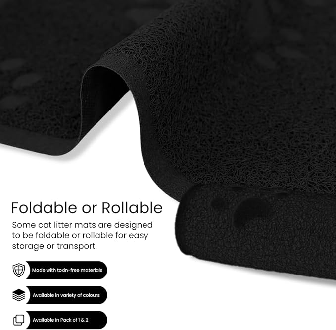 Andalus Small Cat Litter Mat, Pack of 2 - Waterproof, Non-Slip & Easy to Clean Cat Litter Box Mat for Extra Efficient Pet Litter-Trapping, Black (15.75” X 11.75”)
