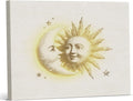 Vintage Mystical Celestial Canvas Wall Art Whimsical Sun and Moon Print Painting Retro Wall Decor for Home Bedroom Nursery 8x10 Inches Framed