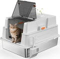 Extra Large Enclosed Stainless Steel Cat Litter Box with Lid - XXXL Giant Metal Enclosed High Sides Litter Boxes for Multi-Cat Households and Overweight Cats - Black