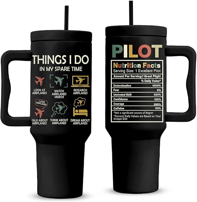 Pilot Gifts For Men, Pilot Tumbler With Handle 40 Oz, Birthday Christmas Retirement Gifts For Pilots Men Husband, Airplane Gift For Aviation Lovers, Travel Coffee Tumbler