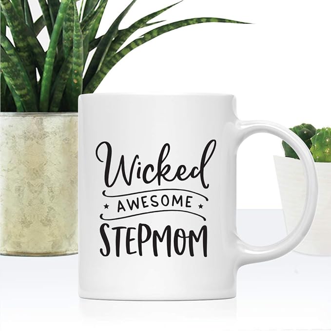 Andaz Press Mother's Day 11oz. Ceramic Coffee Tea Mug Gift for Mom, Wicked (Awesome) Stepmom, Bitten Apple Graphic, 1-Pack, Birthday Christmas Gift Ideas