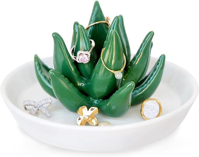 PUDDING CABIN Succulent Ring Holder Dish Cactus Gift for Women Birthday Gift for Mom Friend Bridesmaid Wedding Christmas Valentines Housewarming Gift, Decorative Cacti Decor for Home Gifts