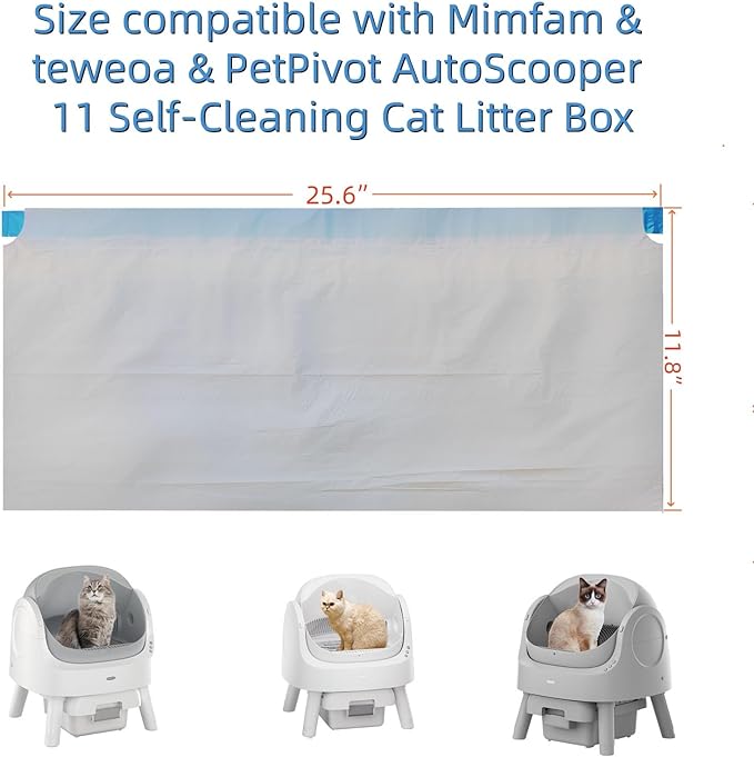 Cat Litter Box Liners for Automatic Self-Cleaning Litter Boxes, Heavy-Duty Tear-Resistant Leak-Proof Bags with Drawstring Closure, 25.6in×11.8in, FOXORU (20×8)
