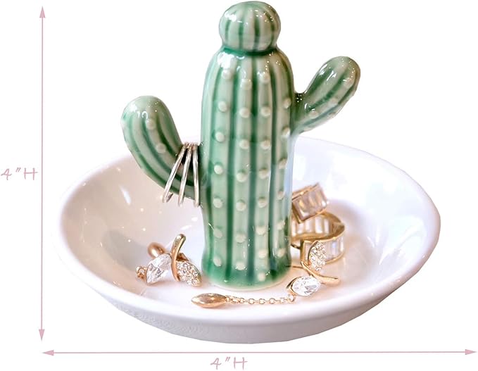 PUDDING CABIN Cactus Gifts for Women Christmas, Cactus Ring Holder Dish, Birthday Gifts for Women Thanksgiving Xmas Valentine's Day, Decorative Cactus Decor, Home Decor