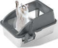 Stainless Steel Litter Box, Metal Litter Box with Scoop, High-Sided Leak-Proof Design, Non-Stick Base, Easy to Clean for Cat, Rabbit, Guinea Pigs and Hamsters