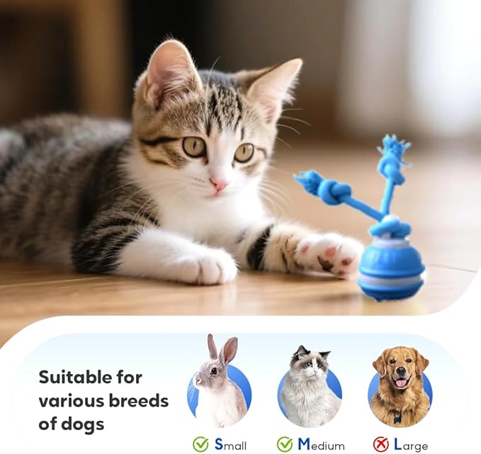 Dog Ball Toy Tail 2.0 Dog Toy, 2025 New Smart Interactive Cats Toys Ball, Squeaky Toy Electric Automatic Rolling Moving Pet Toy Balls with Rope for Cats and Medium Small Dogs Puppy (Blue, 2pcs)