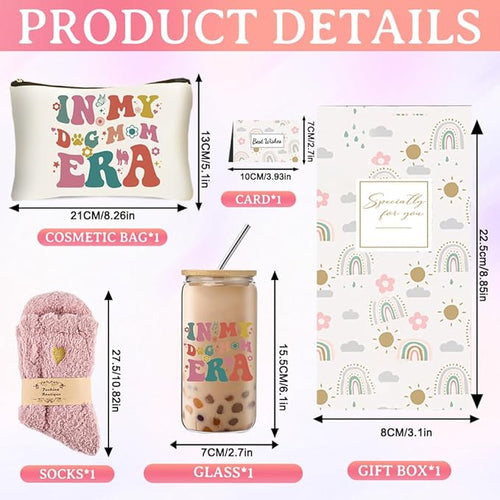 Best Dog Mom Gifts for Women, Dog Themed Gifts Set with Glass Cup, Funny Birthday Christmas Mother’s Day Gift Idea for Dog Lovers Owners