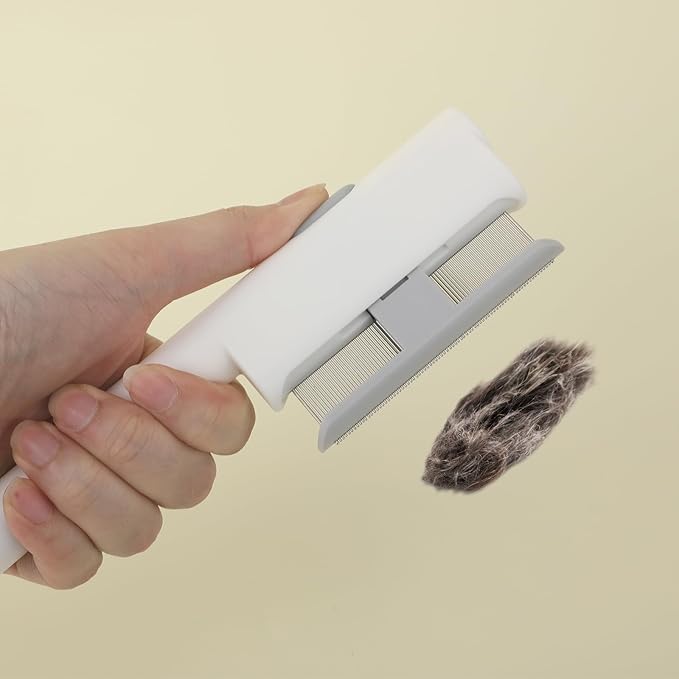 Pet Hair Remover Comb, Cat Brush with Release Button Self-Cleaning Pet Grooming Brush for Shedding Tangles & Removal Loose Hair for Dogs Cats (Side by Side Tooth)