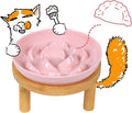 Slow Feeder Bowl, 6.3″ Elevated Cat Bowl with Stand, Melamine Wide Shallow Food Bowl, Whisker-Friendly Raised Plate, Wet Food Feeder for Slow Eating (Pink)