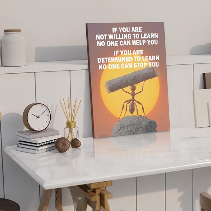 Ant Motivational Framed Canvas Wall Art, Inspirational Quote Decor Wall Painting, Positive Affirmation Poster Modern Decor for Home Living Room Bedroom Bathroom Office Laundry room, 11.4"x15"