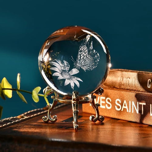 Butterfly Gifts for Women 3D Crystal Ball Butterfly Gift for Her Girl with Stand Wife Mom