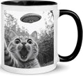 Funny Cat Selfie With UFO Alien Mug - Cat Lovers Gifts for Women, Men, Mom, Dad, Owner, Lady on Birthday, Halloween, Christmas - Humor Sarcastic Coffee Mug 11oz