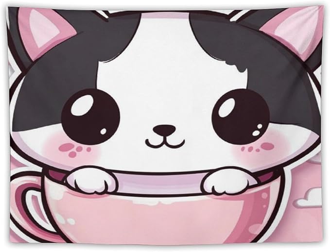 Tapestry Kawaii Cat Wall Art Tapestry for Bedroom Aesthetic Cute Kitten Cat Meow Wall Tapestries Wall Art Home Decoration Landscape 30"x40" Wall Hanging for Home Decor Bedroom Living Room Dorm Decor