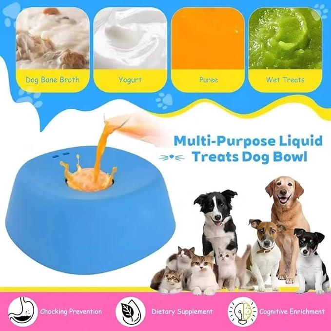 Spherical Slow-Eating Pet Liquid Bowl, Anti-Slip Slow-Eating Bowl for Licking, Used for Feeding Wet Food, Water and Snacks, Suitable for Dogs and Cats, Four Colors Licking Toys (Blue,Orange Ball)