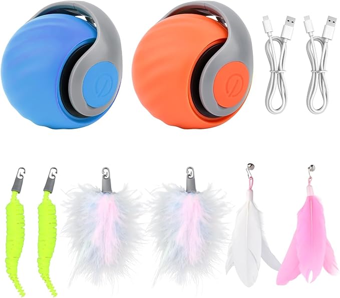 2 Packs Newly Upgraded Version 2.0 Cat Toys, cat Toys for Indoor Cats, Cool Intelligent Interactive Cats Ball, Turbo Tail 3.0 Smart Interactive Ball for Indoor Bored Adult Cats