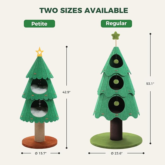 MUTTROS 42.9 Inch Cat Tree for Indoor Cats, Cute Cat Tower with 2 Cozy Houses, Holiday Kitty Climbing Furniture for Kittens to Play and Sleep
