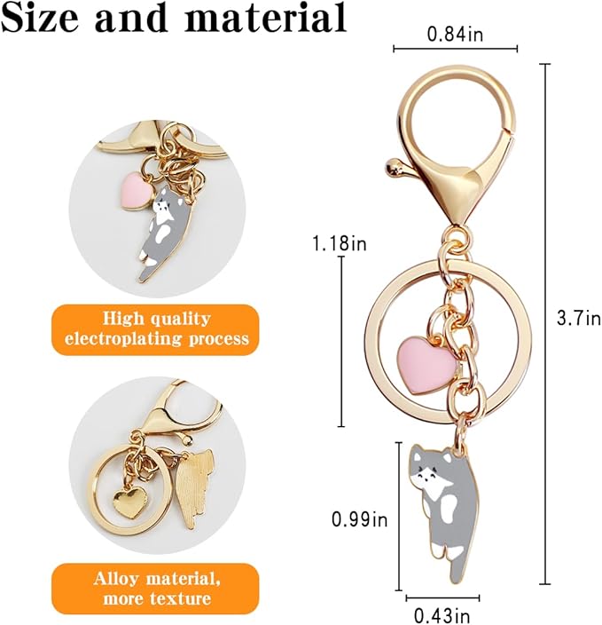 Lazy Cat Pink heart Keychain Fun Cartoon Kitten Cute Key Ring for Animal Key Chain Girl Birthday