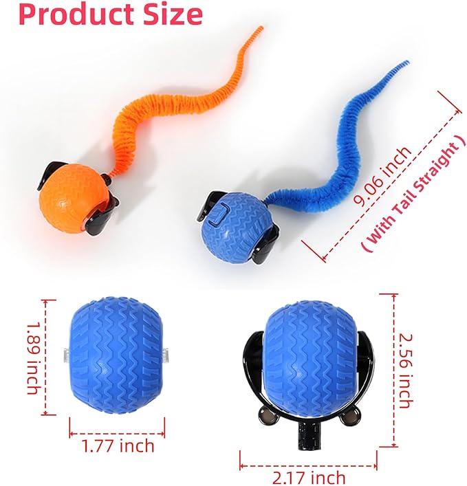 GoldenLife Interactive Cat Toys for Indoor Cats, Hamster Ball with Speedy Tail 2.0, Safe Silicone，3 Modes (Speed/Light) & Type-C Charging, Durable Moving Dog Toy for Indoor Cats/Dogs (Orange)