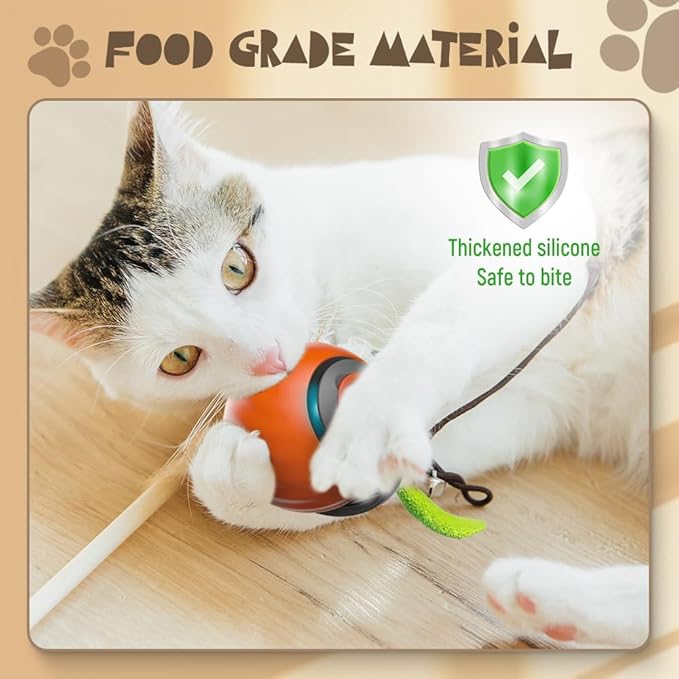 2025 New Speedy Toy Cat Toy, Interactive Cat Toys Ball for Indoor Two Speed Adjustment with Replacement Tail, USB Rechargeable Smart Cat Toys Ball Smart Automatic Rolling Pet Ball (Orange)