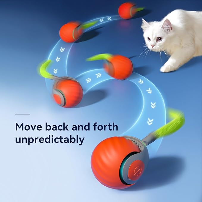 Petgravity Speedy Sprint Cat Toy Ball, 2026 Upgraded Interactive Cat Toys for Indoor Cats Exercise, 2 Speeds Rechargeable Smart Moving Ball for All Breeds with 2 Detachable Tails, Blue