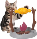Cat Slow Feeder, Interactive Cat Puzzle Toy Treat Dispenser - BBQ Campfire Grill Design, Adjustable Rotating Roast Fish Flame Mental Stimulation Food Dispensing Toy for Indoor Cats Kittens
