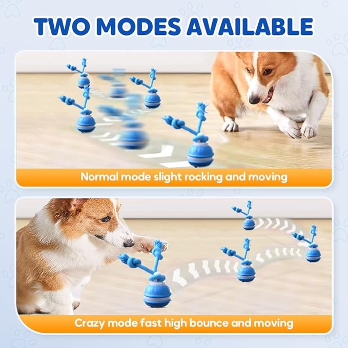 Dog Ball Toy Tail 2.0 Dog Toy, 2025 New Smart Interactive Cats Toys Ball, Squeaky Toy Electric Automatic Rolling Moving Pet Toy Balls with Rope for Cats and Medium Small Dogs Puppy (Orange+Blue, 2pcs)