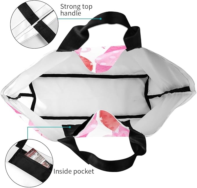 Pink Tote Bags for Women, Cute Pink Heart Print Purse, Reusable Shopping Handbags, Casual Travel Work Daily Waterproof Summer Grocery Shoulder Bag Holiday Gifts -Large