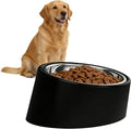 No-Spill Non-Skid for Large Breeds: 15° Tilted Feeder for with Cones or Long Ears - Detachable 2-in-1 Stainless Steel Elevated Dish, Easy Access, Black (Size L)