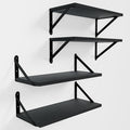 COCOYA Wall Shelves 7.3" Deep Set of 4, Solid Paulownia Wood Wider Longer Sturdy Easy to Install Wall Mounted Bookshelves Storage Shelves Bathroom Home Office Laundry Room Bedroom Organizer Black