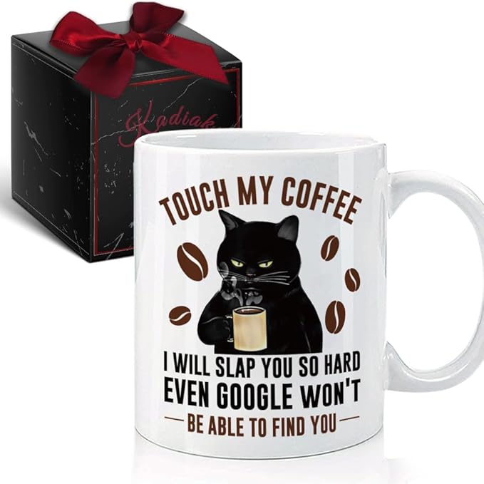 Touch My Coffee I'll Slap You So Hard 11oz Black Cat Ceramic Mug, Funny Cat Lover Gift, Classic Whimsical Novelty Coffee Mug