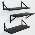 COCOYA Wall Shelves 7.3" Deep Set of 3, Solid Paulownia Wood Wider Longer Sturdy Easy to Install Wall Mounted Bookshelves Storage Shelves Bathroom Home Office Laundry Room Bedroom Organizer Black