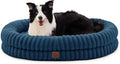 ChiXnuggle XL Dog Bed - Luxury Striped Faux Fur Waterproof Pet Couch with Removable Washable Cover, Orthopedic Dog Bed with Bolster Sides for Sleeping, Midnight Blue