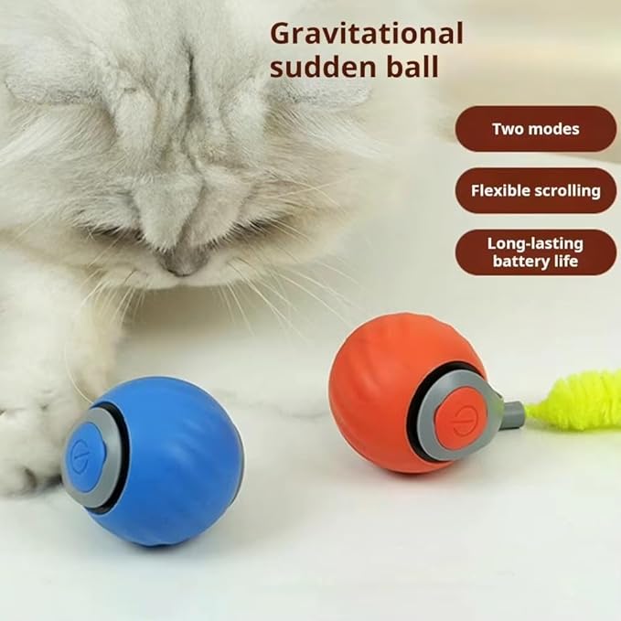Bytewave Speedy Tail 3.0 is a Smart, Rolling cat Toy with 360° Motion, Feather Tails, and USB Charging. Two Modes Keep Indoor Cats Active, Entertained, and Engaged. Includes red and Blue Balls. (Blue)