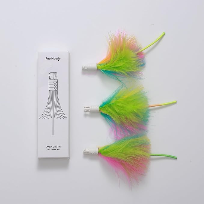 FEELNEEDY 3 Packs Replacement Feathers Compatible Interactive Cat Toy FN-P20 (3 Pcs), Only Accessories