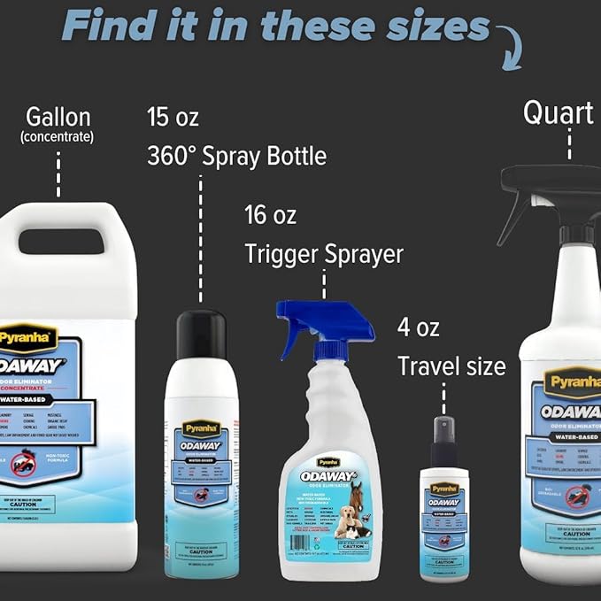 Pyranha Odaway Ready-to-Use Odor Eliminator Spray – Broad Spectrum Scent Neutralizer for Home, Kennel, Car, Bathroom & Gear, Concentrate Gallon