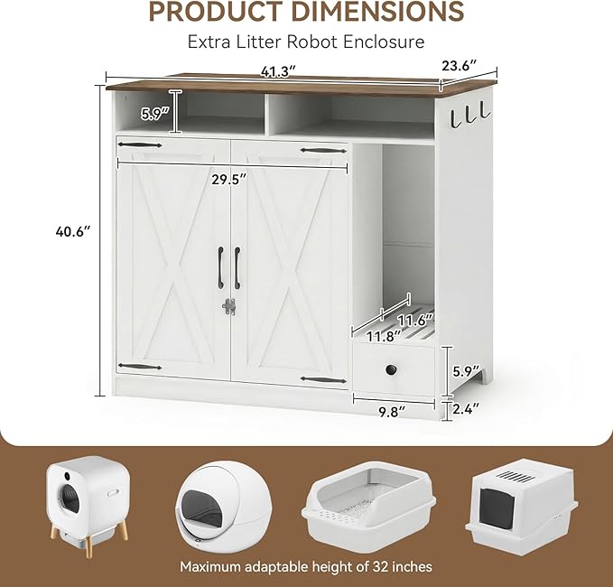 YUSING Large/Tall Cat Litter Enclosure, Litter Box Furniture Hidden, Cat Litter Box Enclosure Cabinet Large with Storage and Pull-Out Drawer for Self-Cleaning Litter Boxes