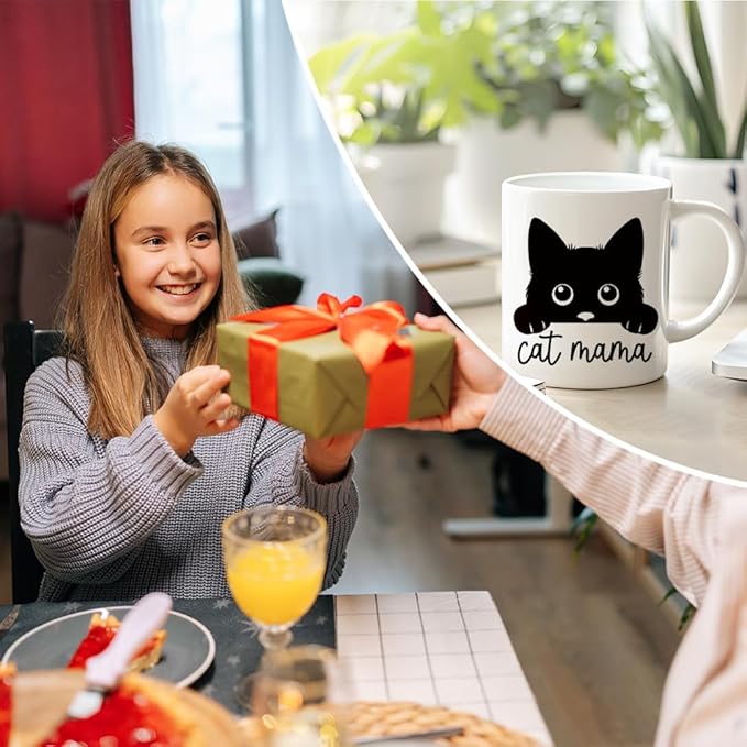 RZHV Cat Mama Funny Coffee Mug, Novelty Cat Mug, Mother's Day Birthday Gifts for Mom Aunt Wife Women, Christmas Thanksgiving Gifts for BFF Sisters Friends Colleague Girlfriend Cats Lovers