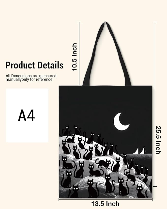Cute Cat Canvas Tote Bag for Women Funny Cat Bag for Shopping Work Travel Lover Totes Gifts
