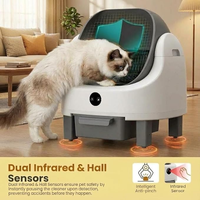 Self Cleaning Litter Box, Automatic Litter Box for Multiple Cats, Open-Top Robot with APP Control & Real-Time Monitor, Odor Control for Multiple Cats, 96l Capacity, Infrared Safety Sensor